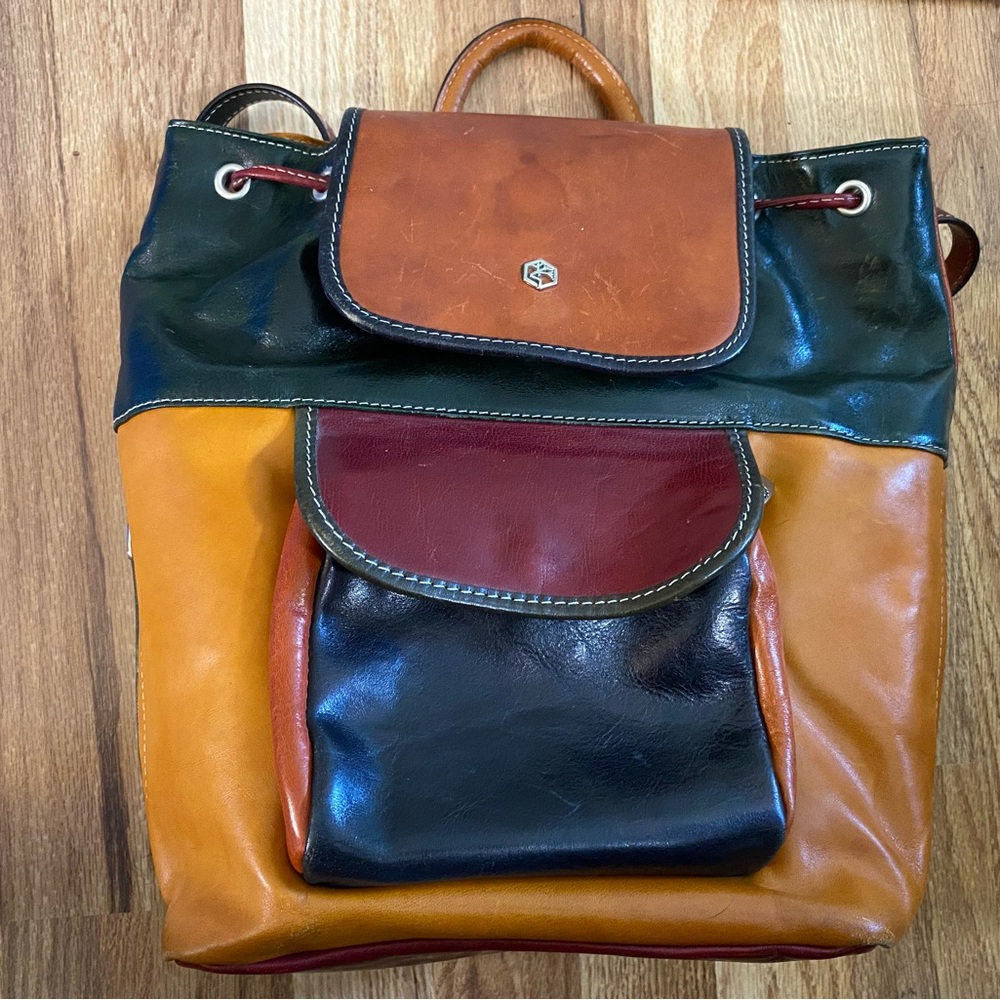 Italian Leather Multi Color Backpack - Picture 3 of 12